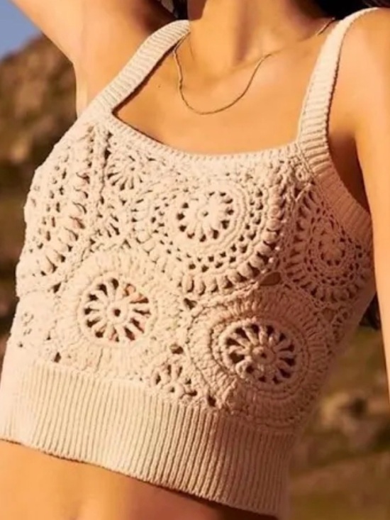 J. Crew Tops - UEC J.CREW Cropped crochet tank top in silk-cotton blend tan cream SZ MED